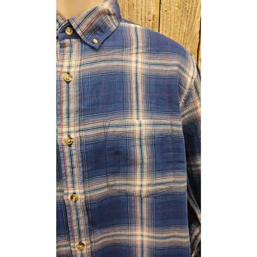 Standard fit cotton flannel plaid patriotic 4th of july button up warm L EUC